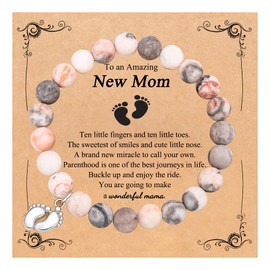 QWNHONEY Gifts for Mom New Mom Natural Stone Bracelets Meaningful Birthday Mothers Day Christmas Presents Gifts for Women Pink Stone