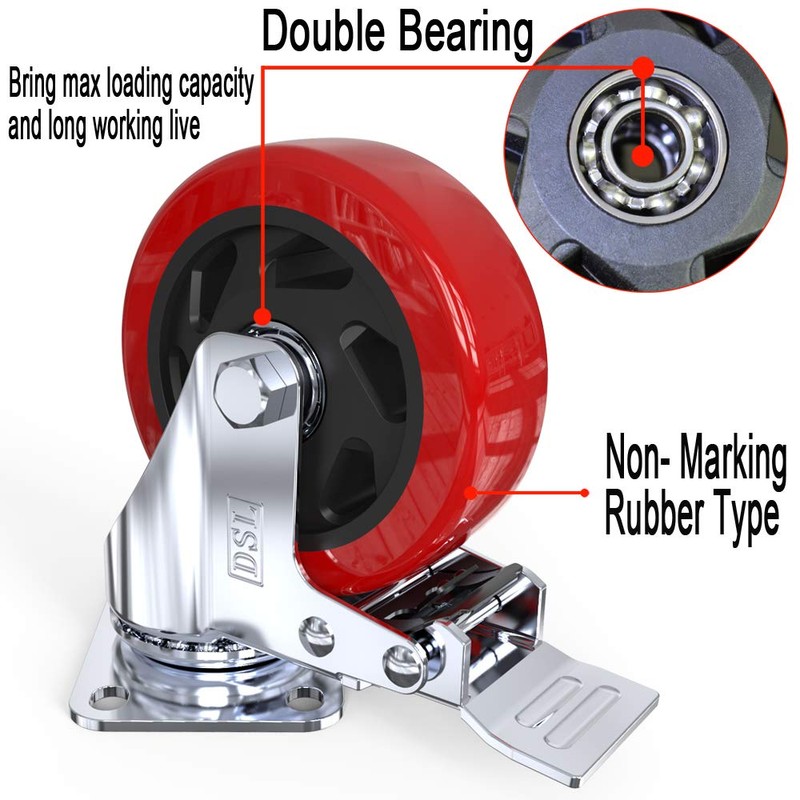 DSL 1 x Heavy Duty UNBRAKED Double Bearing 100mm Rubber