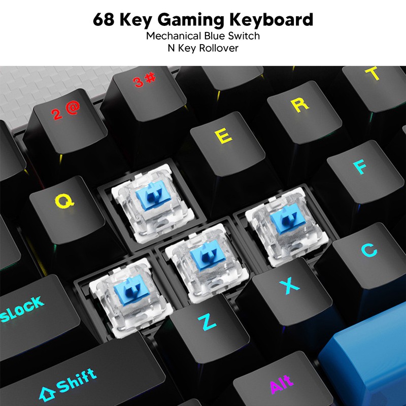 Gaming Keyboard USB 68 Keys Blue Switch N Key Rollover