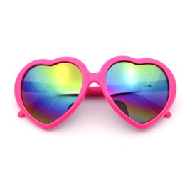 Womens Rusta Rainbow Mirror Lens Plastic Frame Heart Shape Sunglasses Fuchsia - Rainbow Mirror