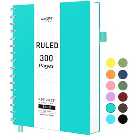 RETTACY A5 Notebook, Notepad, Wirebound Spiral Notebooks 300 sheets/150 pages for Writing,100gsm College-Ruled Paper, PVC Hardcover, for Women Men Work Office School,14.5 x 21cm - Turquoise