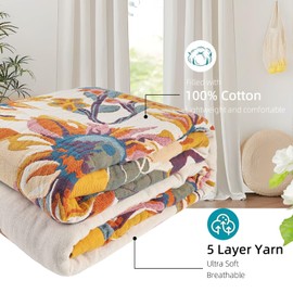 Shesyuki Boho Throw Blanket for Bed - 100% Pure Cotton Ultra Soft Rustic Quilt - Farmhouse Decor Bed Blankets, All Season Rustic Throw for Sofa Couch Chair(60"×80", Floral)