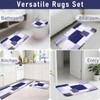 Blue Memory Foam Bathroom Rug Sets 5 Piece, Absorbent Non-Slip