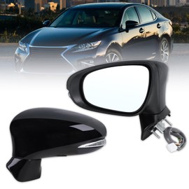 Lqito Left Driver Side Mirror Compatible With 2013 2014 2015 2016 2017 2018 Lexus ES350 ES300H With Manual Folding Power Glass Heated Turn Signal Puddle Light Black Replace#87940-33A71(7Pins)