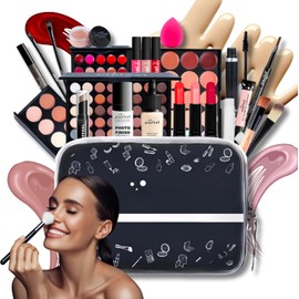 MIRAURA Kit Maquillaje Completo para Mujer Todo en Uno Paleta de Sombras de Ojos, Brillo Labial, Rubor, Base, Lápiz de Cejas y Brochas, Estuche de Maquillaje - Principiantes y Expertas en Belleza