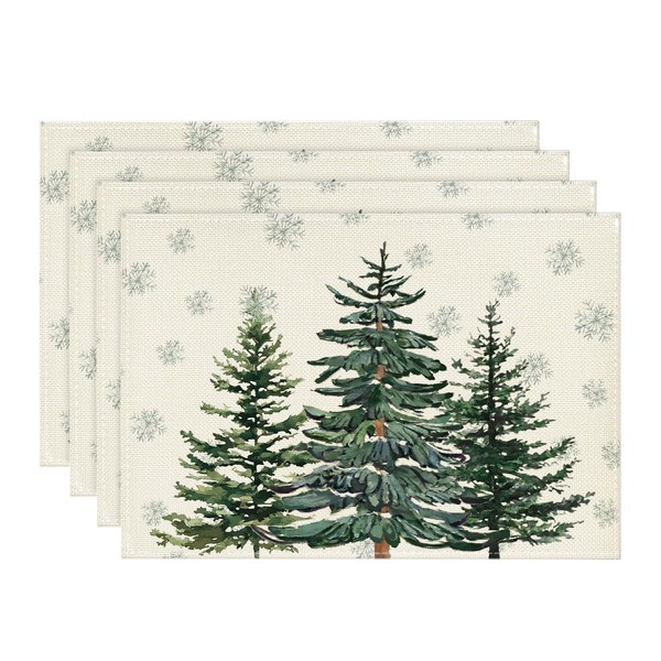 Artoid Mode Pine Trees Snowflakes Christmas Placemats Set of 4,