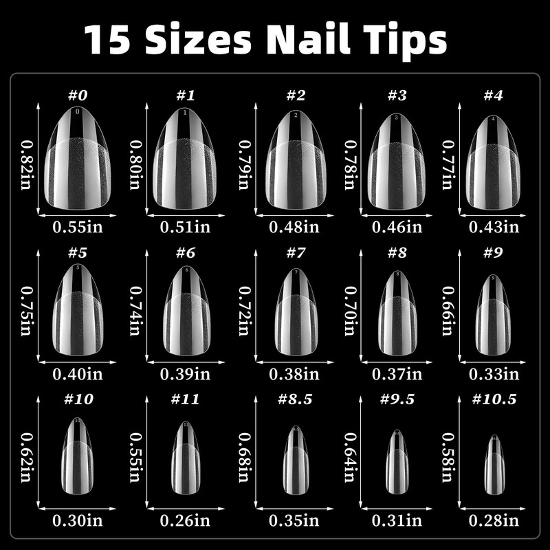 AddFavor Short Almond Nail Tips, 300pcs Gel Nail Tips Almond