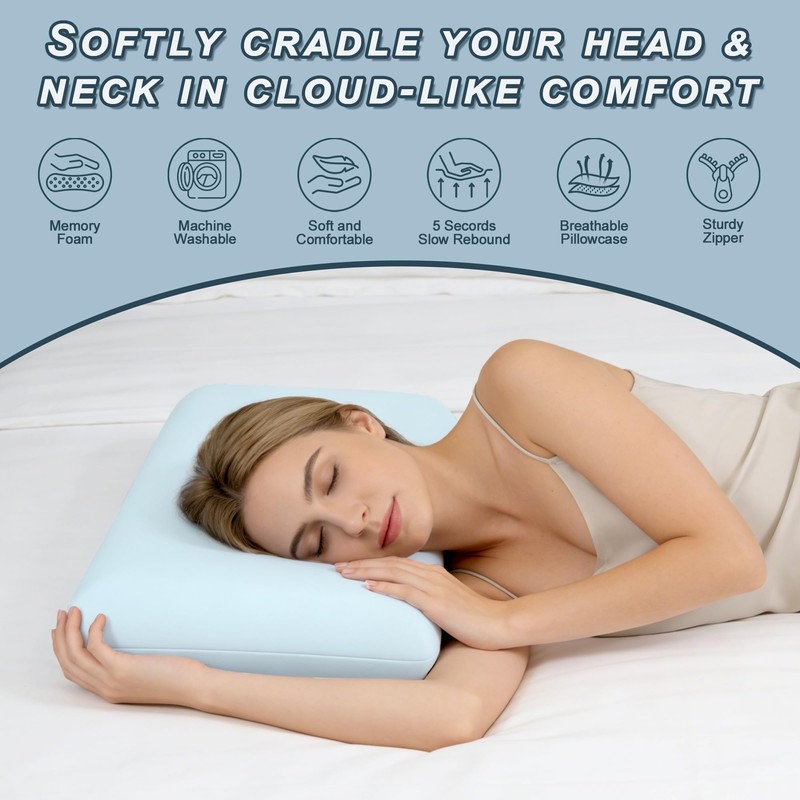 Blue Memory Foam Pillows Set of 2, Bed Pillows with