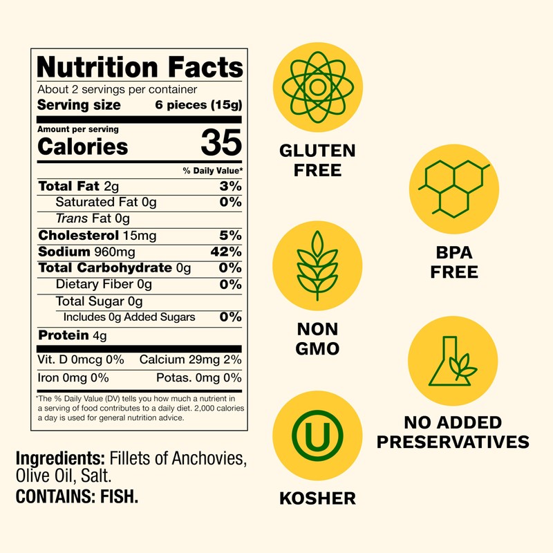 Cento Flat Fillet Anchovies in Olive Oil, 2 Oz, Firm,