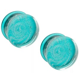 Pierced Owl Aqua Galaxy Sparkle Swirl Design Glass Double Flared Plugs, Sold As Pair (16mm (5/8"))