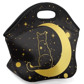 LLCXCSI Kids Lunch Box for Boys Girls Insulated Neoprene Black Cat Moon Children Lunch Bags Sturdy Soft Bag & Reusable Cooler Lunch Thermal Meal Tote Kit for School