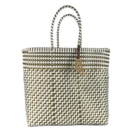 MARIA VICTORIA Handwoven Plastic Mexican Tote Bag For Women, Water Resistance, Perfect For Summer, Travel, Indoor And Outdoor Activities, Magpie GW Large
