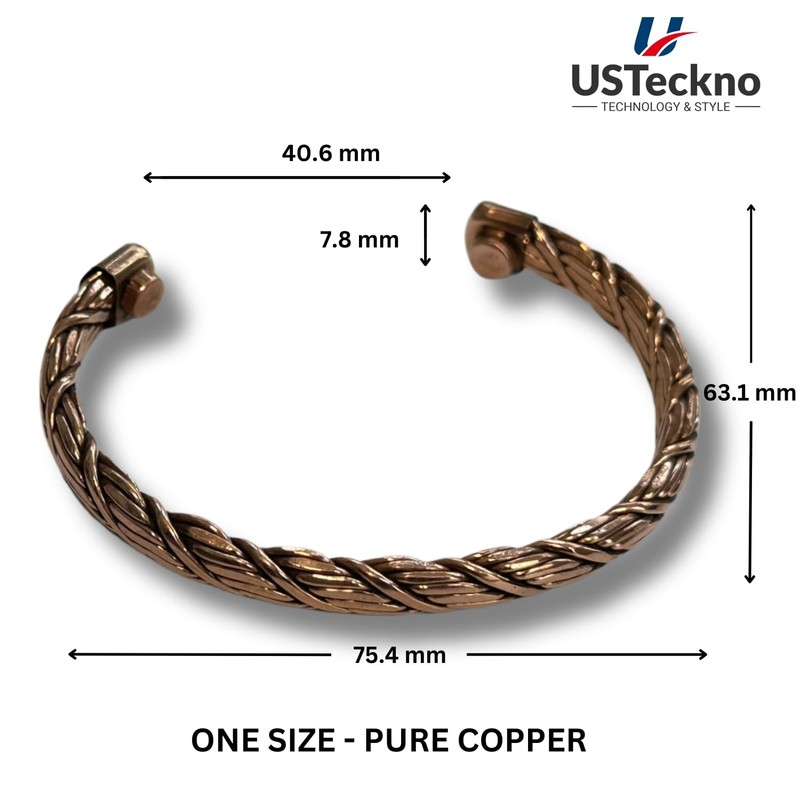USTeckno Hand Forged 100% Pure Copper Bracelet. Made with Solid