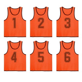 LEVANA Bibs Adult Set of 6, Numbered Team Vest, Bib Vest, Mesh, Lightweight, Unisex, Soccer, Basketball, Futsal, School, Sports Events, Municipal Events, orange, XL