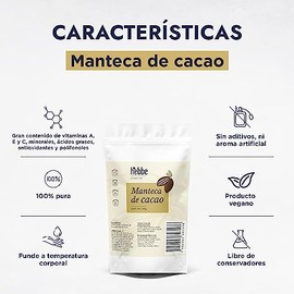 HEBBE - Manteca de cacao 250 g | Repara y renueva la piel dañada por el sol y la edad | Nutre e hidrata el cuero cabelludo y el cabello seco | Reduce 