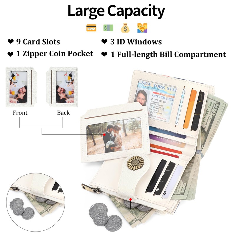 SENDEFN Small Wallet Women RFID Blocking Bifold Card Holder Compact