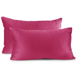 Nestl Throw Pillow Covers, Cozy Velvet Decorative Pillow Covers 12x20 Inches, Soft Solid Couch Pillow Covers for Sofa, Bed and Car, Set of 2 - Hot Pink