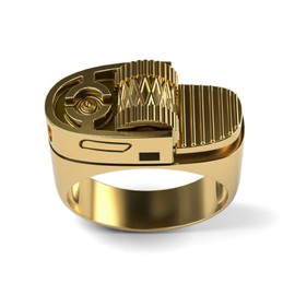 SUKKCCNO Vintage 14k gold plate Lighter Ring 925 Sterling Silver Unique Design Mechanical Gear Finger Ring Punk Retro Unique Cool Men Women Dad Mom Jewelry (Gold-8)