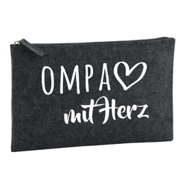 Huuraa Kulturbeutel OMPA mit Herz Geschenk 1 Liter Charcoal Filz OMPA Geschenkidee