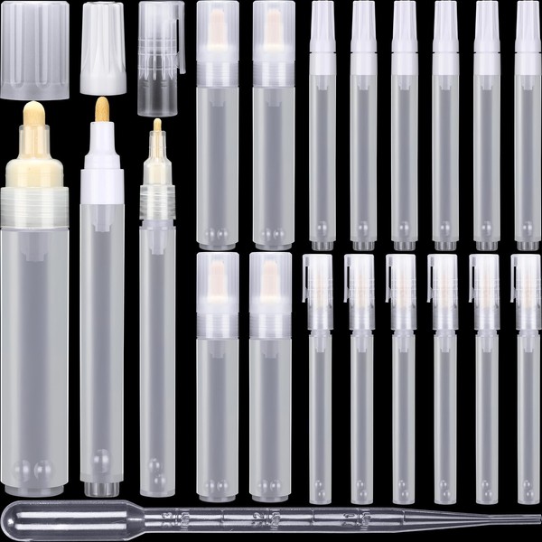 Sherr 16 Pcs Refillable Acrylic Paint Markers Empty Acrylic Markers