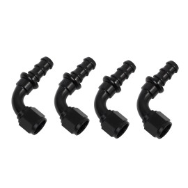 Lencool Racing 8AN Push Lock Fitting AN8 90 Degree End For 1/2" Hose Black 4Pcs