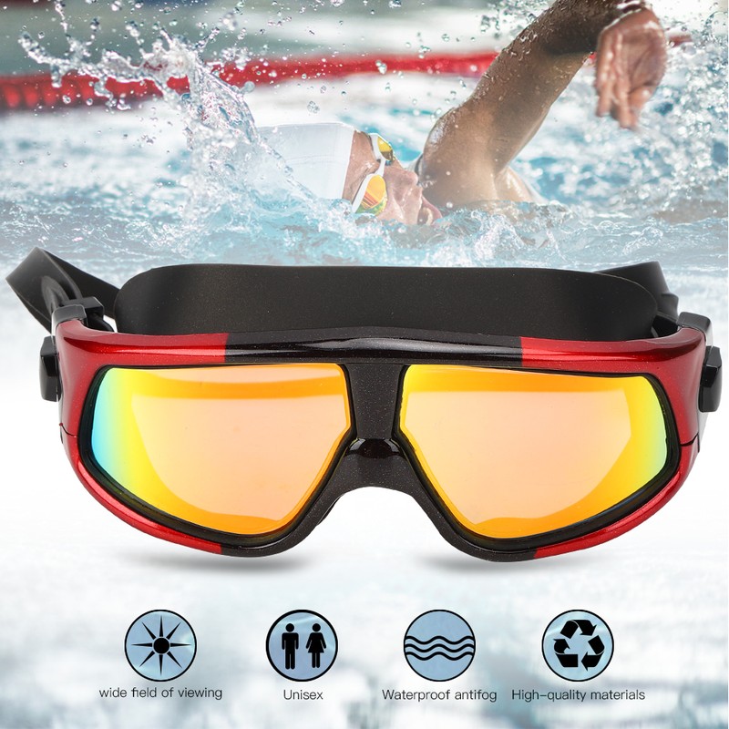 Adult Large Frame Waterproof Antifog Swimming Goggles Electroplate Plain Glass