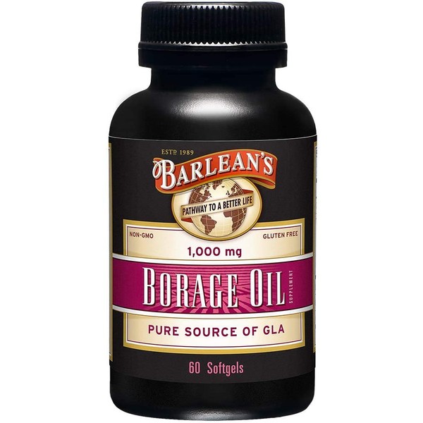 Barlean's Borage Oil Softgels with Pure Gamma-Linolenic Acid (GLA) - Non-GMO, Gluten-Free, Hexane Free - 60 Softgels