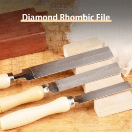 Rhombic Diamond File with Wooden Handle, Diamond Rhombic File Metal Grinding Woodworking for Working Tools, Glass, Ceramics, Gemstones (5 Inches)