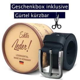 Cartvelli M19bl-85 Men's Premium Leather Belt, Blue, 85 cm, Made in Germany, with Gift Box, Genuine Leather, Men's Belt, Full Leather Denim Belt, Leather Belt, 40 mm Suit Jeans, Chino Pants
