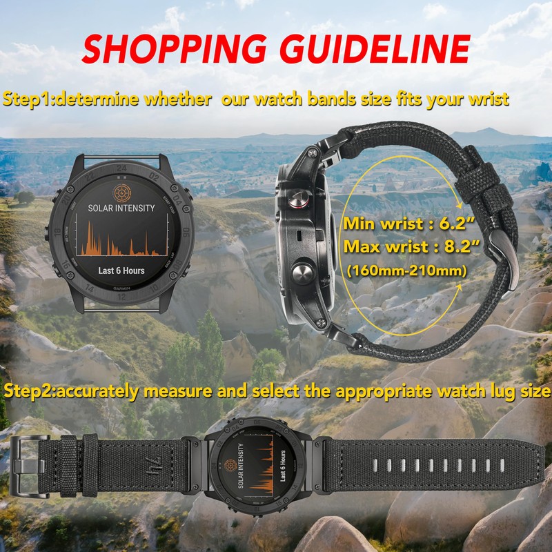 Torbollo Garmin Belt Canvas Garmin Band for Fēnix, Instinct, Tactix,