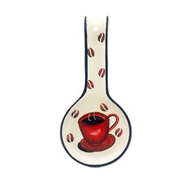 ACK Tuscany Colorful Coffee Bean Hand Painted Ceramic Spoon Rest, Cooking Spoon Holder for Kitchen Counter, Utensil Rest for Spoon, Ladle, Spatula, Kitchen Decoration
