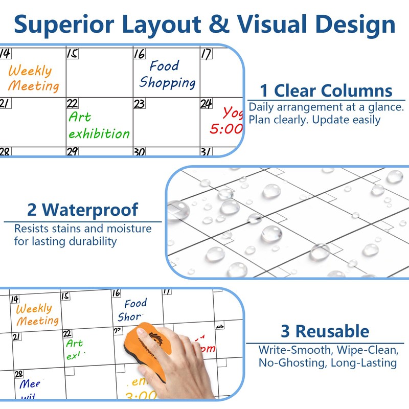 XBoard Magnetic Calendar Whiteboard 36" x 24", 4 Months Calendar