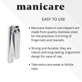 Manicare Nail clipper,Stainless Steel Medium Clipper For Precisie Trimming Of Toenails And Fingernails,Professional Blade,Durable,Ergonomic,Perfect For Handbag Or Travel For Manicures And Pedicures