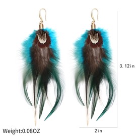 lureme Bohemian Style Multicolor Pheasant Feathers Dangle Earrings Large Feather Drop Earrings(er006405-6)