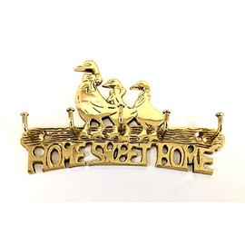 Solid Brass Duck Family " HOME SWEET HOME " House Car Key Hook 5 Hooks Wall mounted Holder Rack including fixings