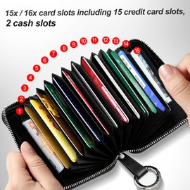 T-carbon Real Carbon Fiber Card Organizer Wallet with Zipper,RFID Blocking 15 Slot Credit Card Holder Wallet with Keychain