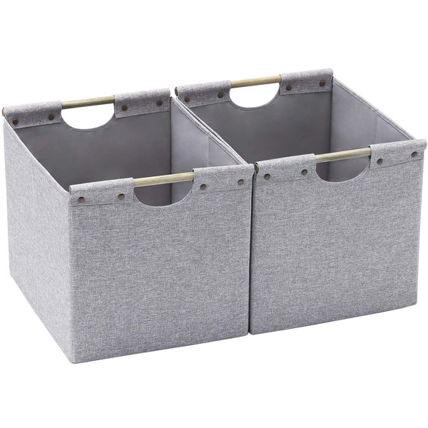 HOONEX Large Foldable Storage Bins, Linen Fabric, 2 Pack, with