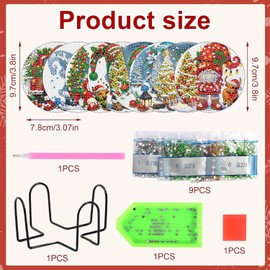 Christmas Diamond Art Coasters Kit for Adults, 8 Pcs Gnome Diamond Painting Coasters Kit with Holder, DIY Non Slip Gem Art Supplies 4x4in