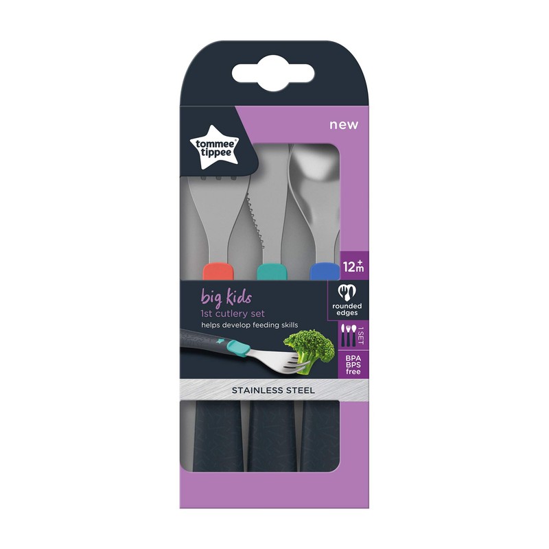 Tommee Tippee Big Kids Stainless Steel First Cutlery Set, Rounded