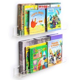 Acrylic 2 Packs Invisible Floating Bookshelves 24 inches ,Kids Clear Wall Bookshelves Display Book Shelf,50% Thicker with Free Screwdriver