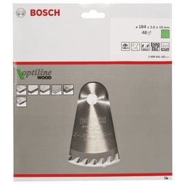 Bosch Professional 2608641181 Optiline Wood Circular Hand Saw Blade, 184mm x 2.6mm x 16mm, 48 Teeth, Silver