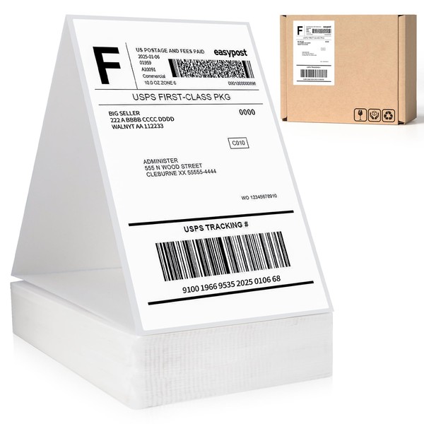 MAQIHAN 4x6 Thermal Labels - Fanfold Shipping Package Label,White Perforated