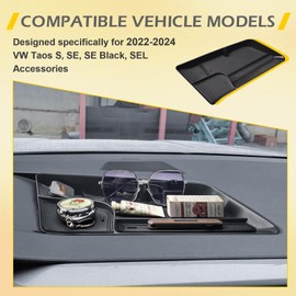 X-TKER Dashboard Organizer Compatible with Volkswagen Taos 2022 2023 2024 Interior Accessories, 2022-2024 Taos Dash Insert Compartment Mounted Tray Sunglasses Tissue Holder with Rubber Mat, Black ABS