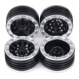 TRZX Metal 1.9" Beadlock Wheels RC Wheels Rim Hub for 1/10 RC Crawler TRX4 TRX6 Axis SCX10 90046 Upgrade (4pcs Black+Silver)