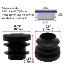 sourcingmap 5/8" 16mm OD Plastic Round Tube Ribbed Inserts End Cover Caps 35pcs, 0.51"-0.6" Inner Dia, Floor Furniture Chair Desk Protector