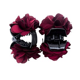 HAND H0968 Deep Red Stylish Elegant Satin Jasmine Flower Bulldog Hair Clips 70 mm x 50 mm Pack of 2