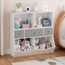 Amyove Kids Bookshelf and Bookcase Toy Storage Multi Shelf with Cubby Organizer Cabinet and Drawers for Boys Girls,for Children's Room, Playroom, Hallway, Kindergarten, School,Bedroom (White)