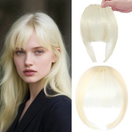 1 Pc Clip-in Fringe, Golden Hair Clip-on Bangs with Temples, Natural Looking Fake Fringe for Women Daily Wear