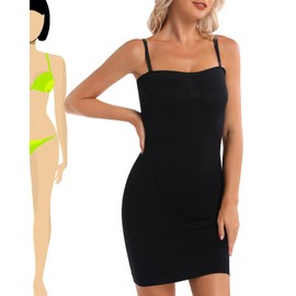 Jengo Tummy Control Strapless Shapewear Slips for Under Dresses Full Silps Slimming Dresses Built in Bra Shapewear Dress Black, L