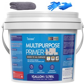 Tenee 1 Gallon Liquid Rubber Multi-Purpose Primer with Gloves, Water-based Quick-drying EPDM Roof Primer for Outdoor, High-Adhesion Bonding RV Roof Coating for Concrete, Deck, Wood, Concrete, Metal